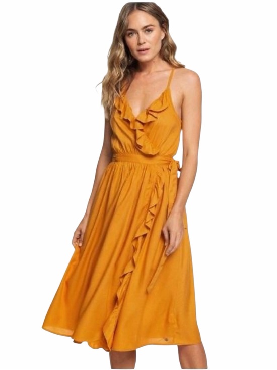 Roxy Dresses & Skirts - Roxy Rooftop Sunrise Yellow Halter Midi Dress with Ruffles Size M
